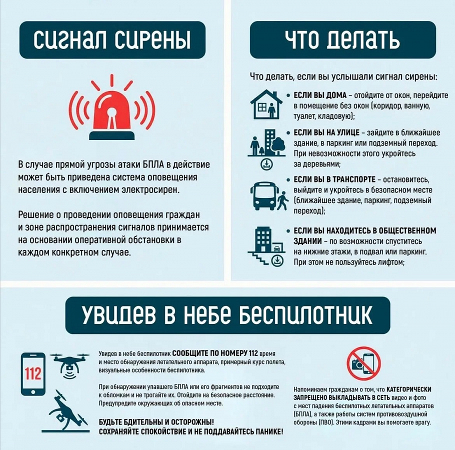 Памятки по порядку действий при получении предупредительных сигналов «ВНИМАНИЕ ВСЕМ», «РАКЕТНАЯ ОПАСНОСТЬ» и «БЕСПИЛОТНАЯ ОПАСНОСТЬ»